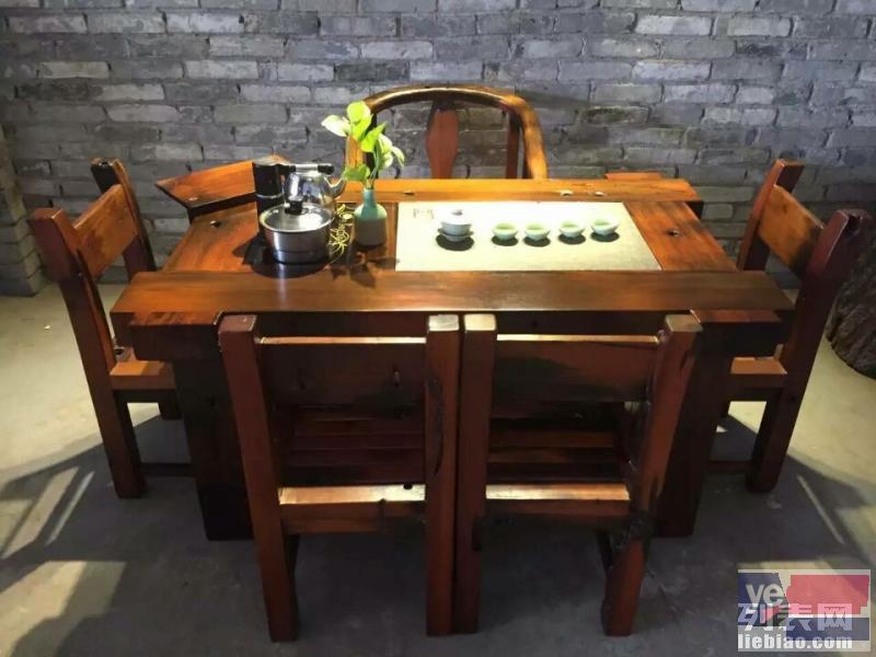拉萨市老船木茶桌椅子仿古茶台实木沙发茶几餐桌办公桌家具博古架