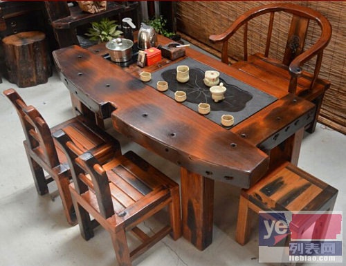 绵阳市老船木茶桌椅子仿古茶台实木沙发茶几餐桌办公桌家具博古架