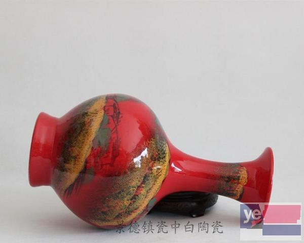 现货供应 手绘山水中国红陶瓷花瓶 景德镇高温红瓷