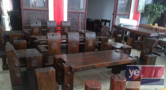 株洲市老船木家具茶台餐桌椅子实木茶桌子沙发茶几办公桌柜子架子